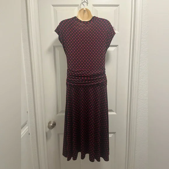 Retrolicious Bombshell Navy with red hearts print dress Bow - Med - EUC - Picture 4 of 14